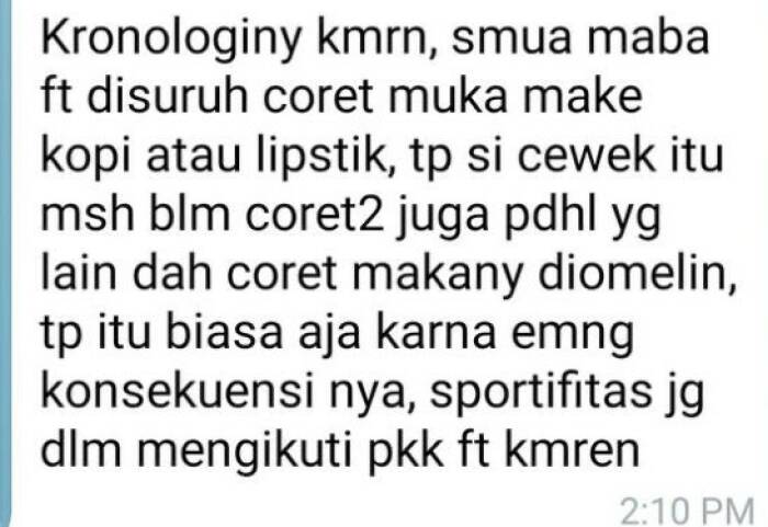 Penjelasan mahasiswi disuruh coret muka pakai lipstik (Twitter/@AREAJULID_ Penjelasan mahasiswi disuruh coret muka pakai lipstik