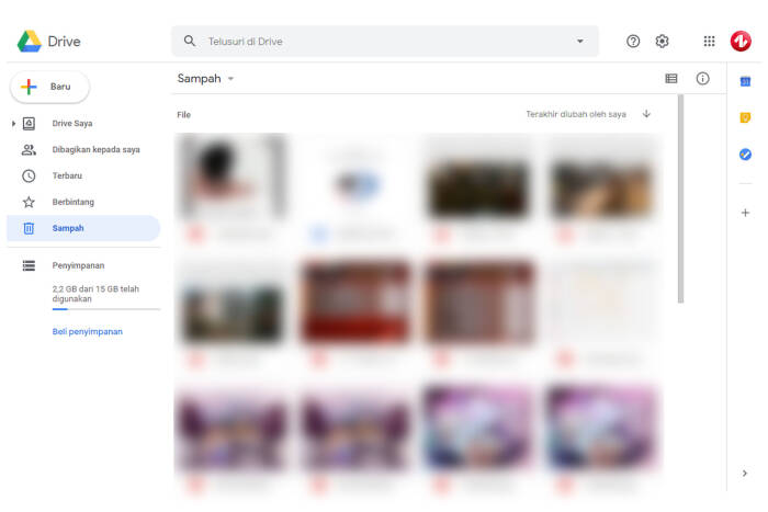 Tampilan folder Trash atau Sampah di Google Drive (photo/INDOZONE/Ferry) Tampilan folder Trash atau Sampah di Google Drive