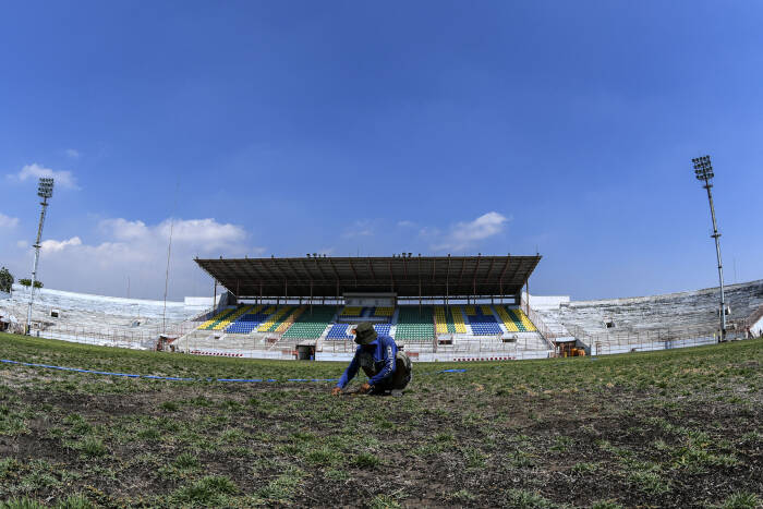 Pekerja menanam bibit rumput di lapangan Stadion Gelora 10 November di Surabaya (ANTARA FOTO/M Risyal Hidayat) Pekerja menanam bibit rumput di lapangan Stadion Gelora 10 November di Surabaya