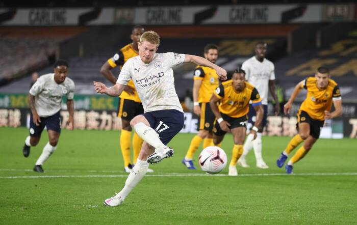 Kevin De Bruyne dari Manchester City mencetak gol pertama mereka melalui tendangan penalti (REUTERS/Nick Potts) Kevin De Bruyne dari Manchester City mencetak gol pertama mereka melalui tendangan penalti