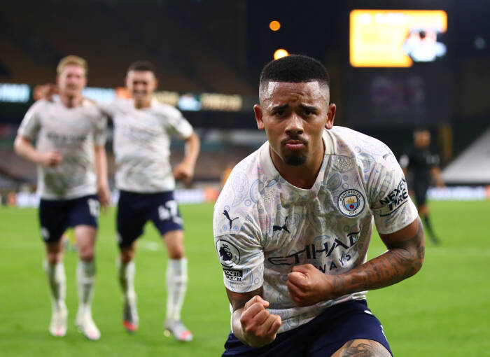 Gabriel Jesus dari Manchester City merayakan mencetak gol ketiga mereka (REUTERS/Marc Atkins) Gabriel Jesus dari Manchester City merayakan mencetak gol ketiga mereka