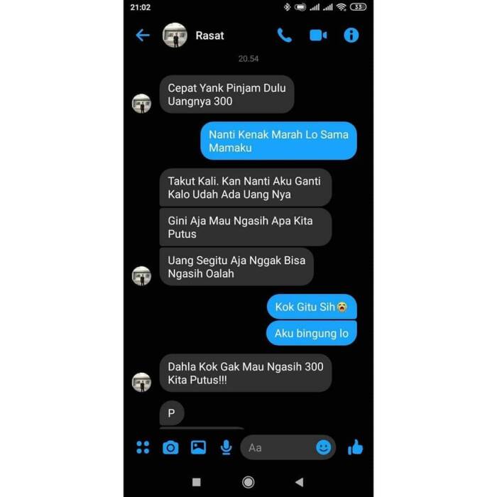 Putus cinta karena tidak dipinjamkan uang Rp300 ribu (Twitter/@recehtapisayng) Putus cinta karena tidak dipinjamkan uang Rp300 ribu