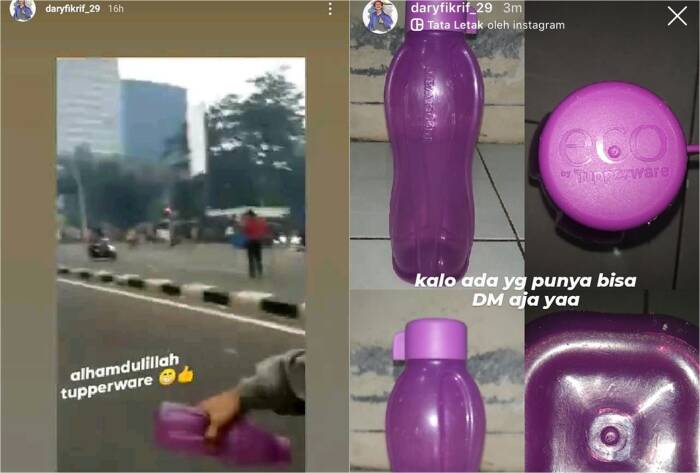 Menemukan botol Tupperware saat demo (Instagram/daryfikrif_29_ Menemukan botol Tupperware saat demo