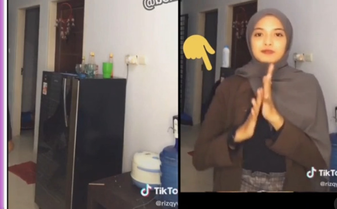 Cewek goyang Tiktok tiba-tiba muncul sosok hitam viral, video viral, penampakan sosok hitam