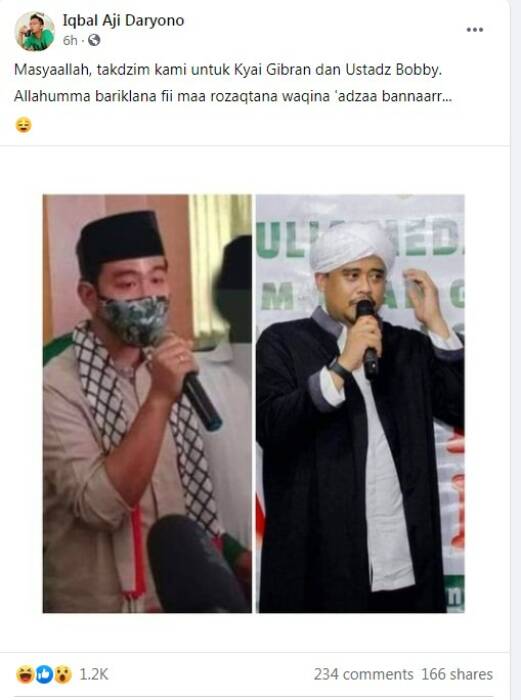 Foto Gibran Rakabuming Raka dan Bobby Nasution dalam penampilan alim. (Facebook Iqbal Aji Daryono) Ist