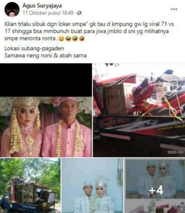 Unggahan akun Facebook Agus Suryajaya kakek nikahi gadis