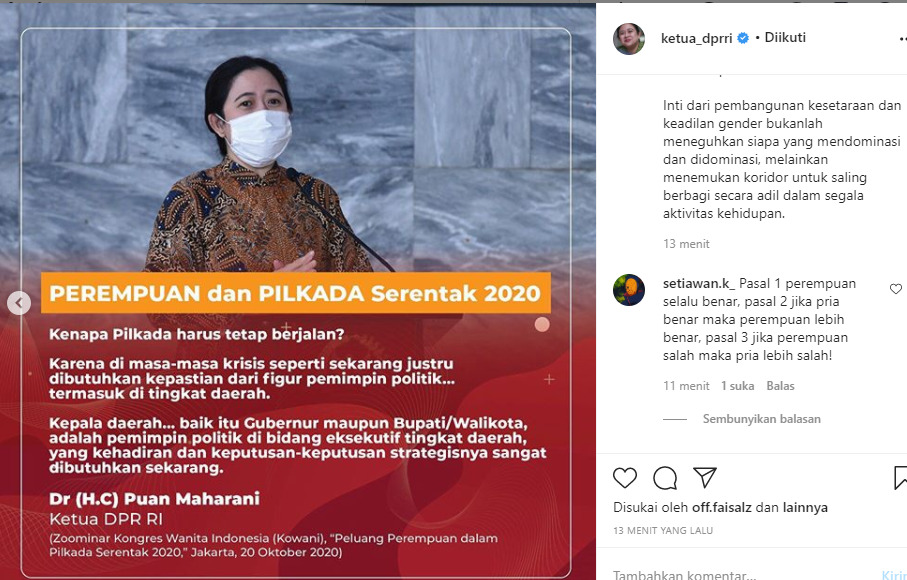 Tangkapan layar slide ke-5 unggahan akun @ketuadpr_ri. Ist