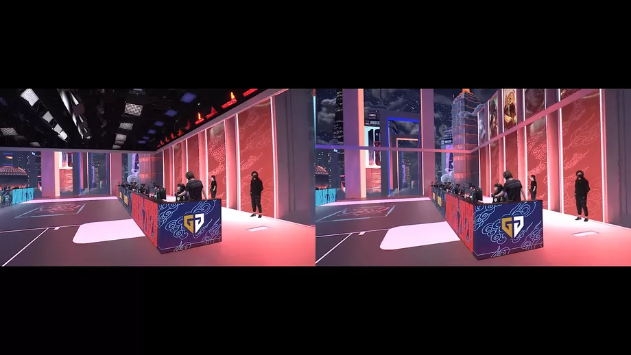 Tampilan stage Worlds 2020 jika dilihat oleh pemain dan penonton (photo/YouTube/LoL Esports) Tampilan stage Worlds 2020 jika dilihat oleh pemain dan penonton