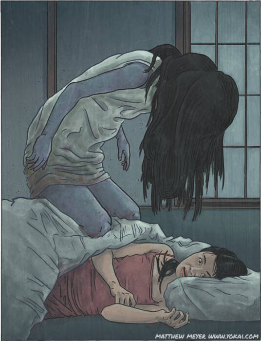 Ilustrasi fenomena Kanashibari. (Yokai/matthewmeyer.net) Ilustrasi fenomena Kanashibari.