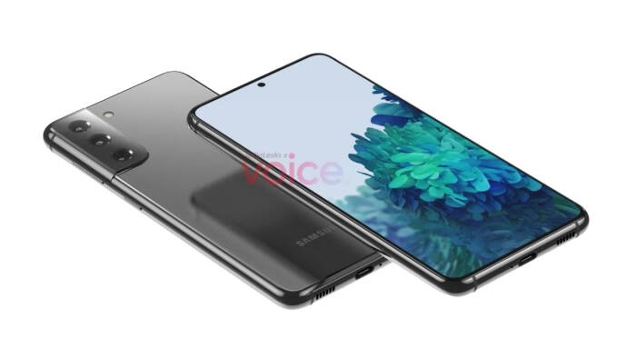 Render dari smartphone Samsung Galaxy S21 terbaru (photo/OnLeaks via. Voice) Render dari smartphone Samsung Galaxy S21 terbaru