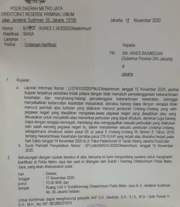 Inilah Isi Surat Polisi Yang Panggil Anies Baswedan Terkait Dugaan Tindak Pidana Indozone Id