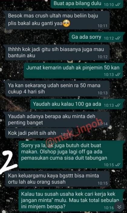 Pengutang tidak sopan dan menolak membayar sisa utang (Instagram/mak_inpoh) Pengutang tidak sopan dan menolak membayar sisa utang
