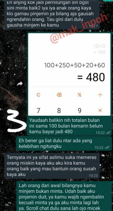 Pengutang tidak sopan dan menolak membayar sisa utang (Instagram/mak_inpoh) Pengutang tidak sopan dan menolak membayar sisa utang