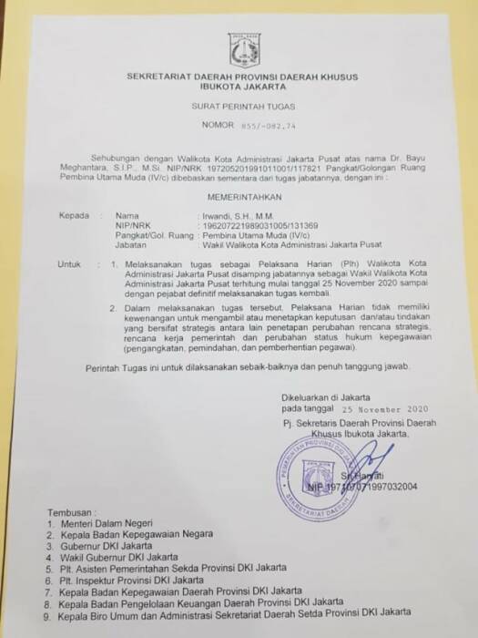 Surat pemberhentian Bayu Meghantara. (ist) ist