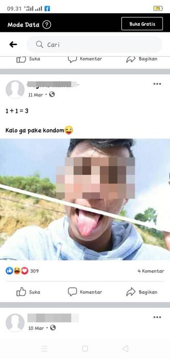 Unggahan kekasih Indah terkait pemakaian kondom (Facebook) Unggahan kekasih Indah terkait pemakaian kondom