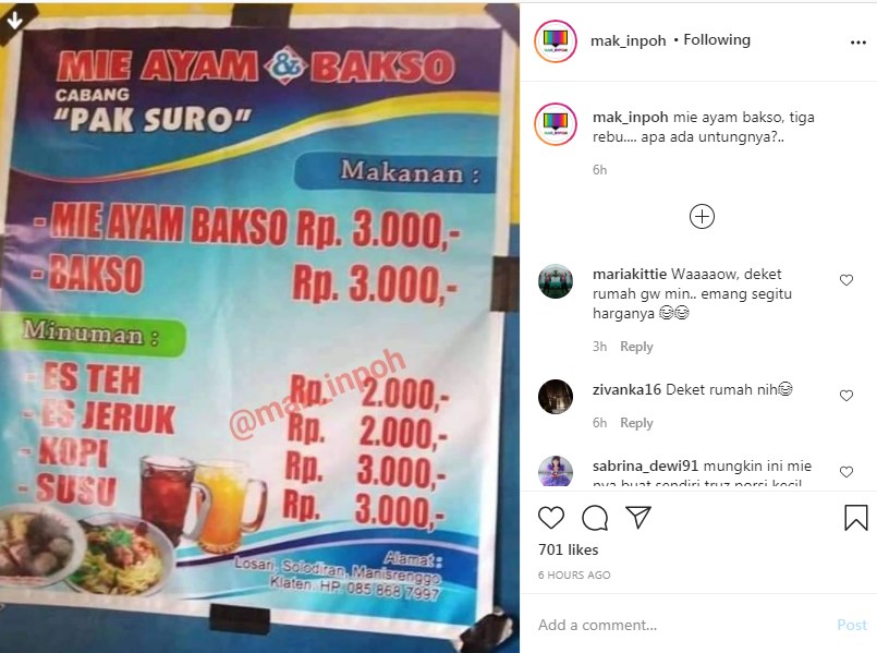 Instagram/mak_inpoh mi ayam bakso super murah
