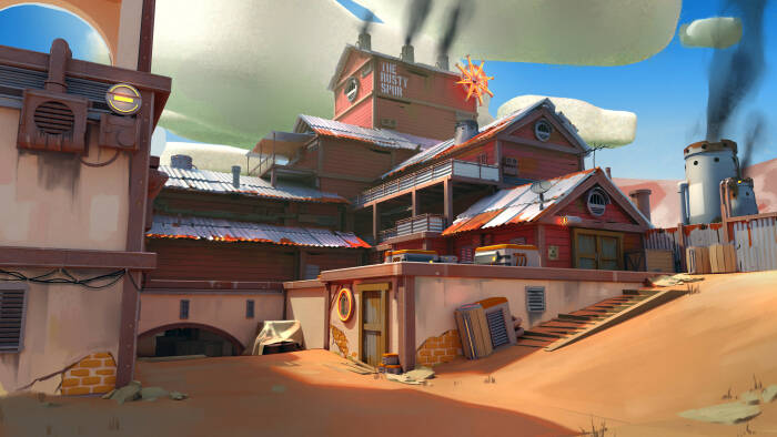Map Dust 2 dari Counter-Strike dengan style Overwatch (photo/ArtStation/Michael Shinde) Map Dust 2 dari Counter-Strike dengan style Overwatch