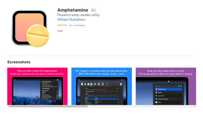 Tampilan aplikasi Amphetamine di Mac App Store (photo/Apple/William Gustafson) Tampilan aplikasi Amphetamine di Mac App Store