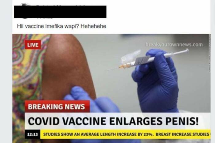 Tangkapan layar akun Facebook yang mengunggah breaking news tentang vaksin COVID-19 yang memperbesar penis. (Facebook) Tangkapan layar akun Facebook yang mengunggah breaking news tentang vaksin COVID-19 yang memperbesar penis. (Facebook)