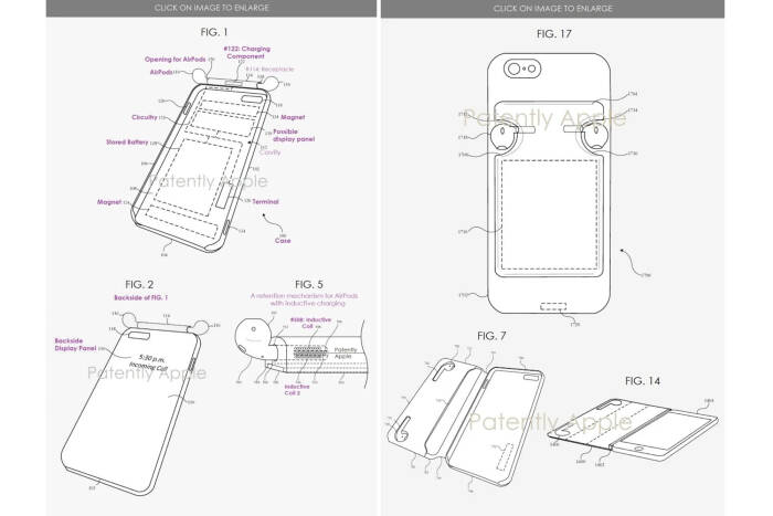Tampilan paten case iPhone yang bisa dipakai untuk cas AirPods (photo/USPTO via Patently Apple) Tampilan paten case iPhone yang bisa dipakai untuk cas AirPods
