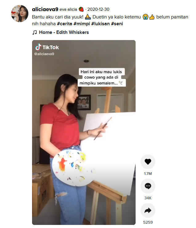 Screenshot. (Tiktok/@aliciaeva9) cewek lukis cowok di mimpinya