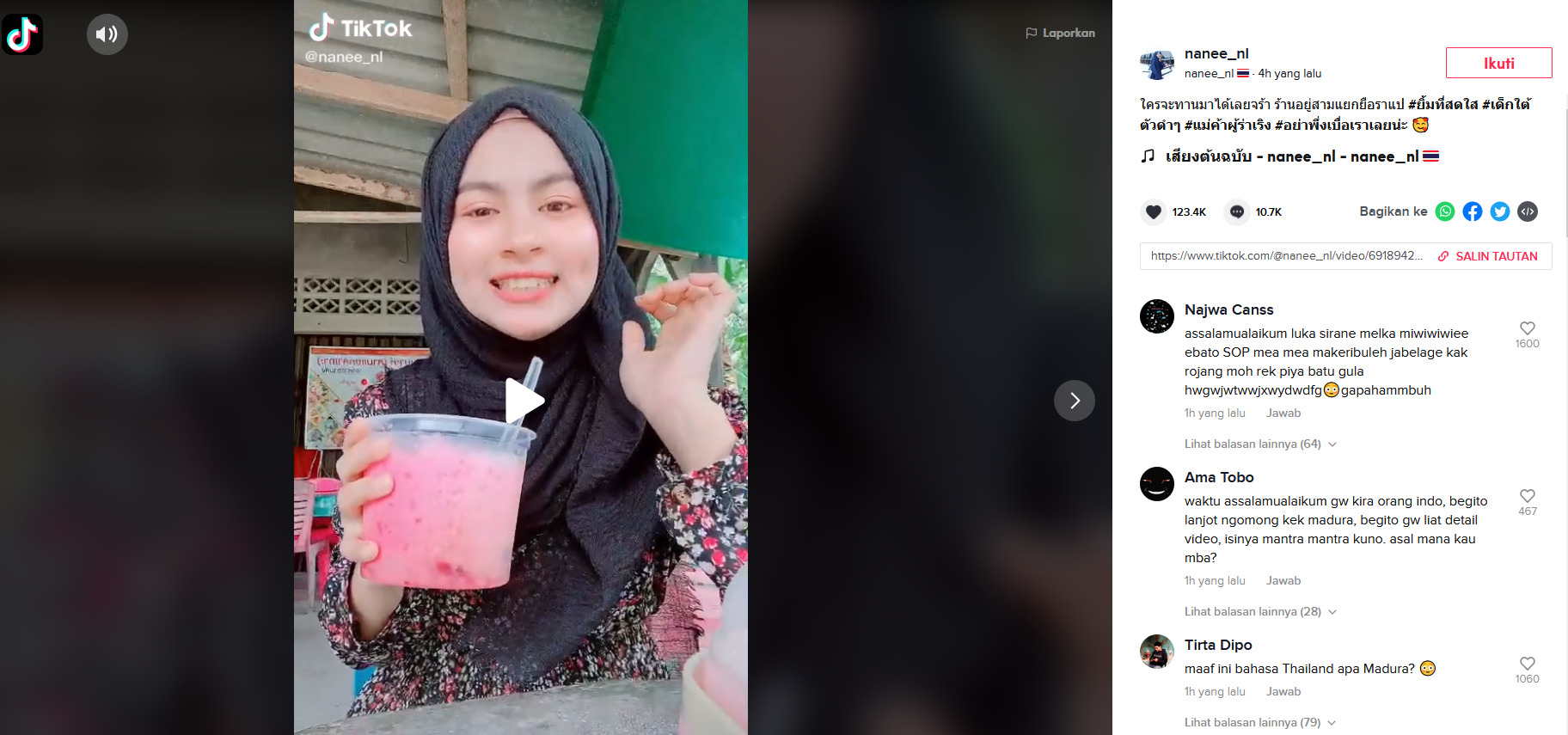 Screenshot. (Tiktok/@nanee_nl) ukhti thailand cantik