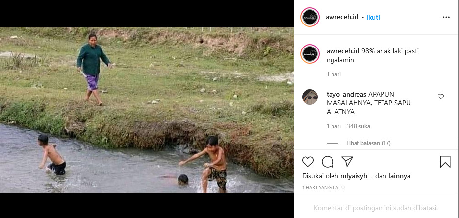 Screenshot. (Instagram/@awreceh.id) foto jadul anak mandi di sungai