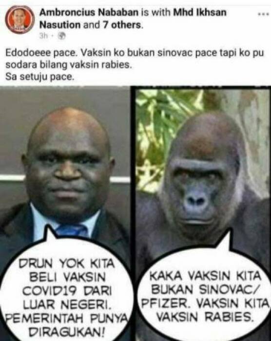 Screenshot unggahan rasis akun Facebook Ambroncius Nababan Natalius Pigai