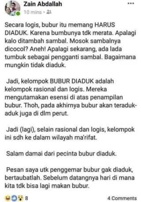 Alasan kenapa makan bubur ayam harus diaduk (Facebook/@zainabdallah) Alasan kenapa makan bubur ayam harus diaduk