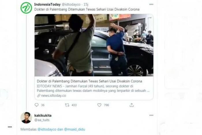 Tangkapan layar info dokter yang meninggal di Palembang. (Tangkapan Layar/Antara) dokter meninggal usai divaksin, vaksin covid-19, dokter meninggal,