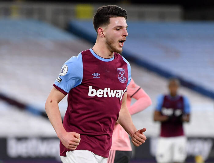 Declan Rice dari West Ham United merayakan mencetak gol pertama mereka (REUTERS/Justin Setterfield) Declan Rice dari West Ham United merayakan mencetak gol pertama mereka